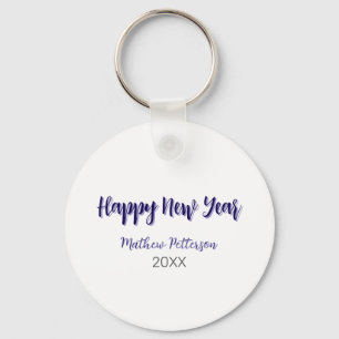 Happy new year purple black add name year simple key ring