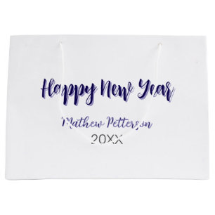 Happy new year purple black add name year simple large gift bag