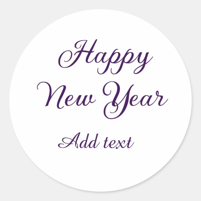 Happy new year purple calligraphy simple minimal  classic round sticker (Front)