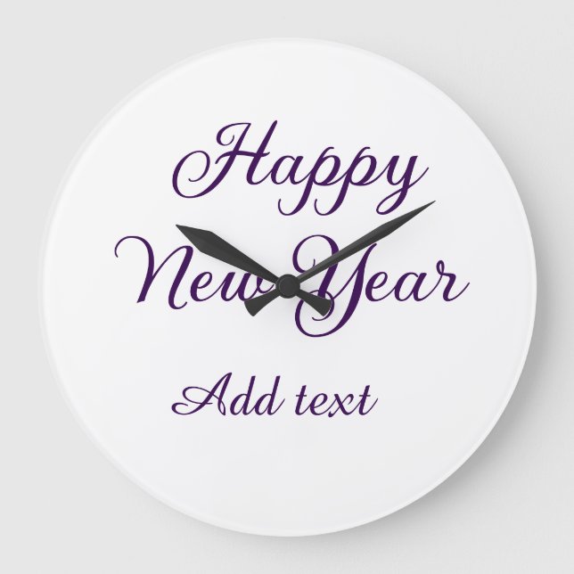 Happy new year purple calligraphy simple minimal  large clock (Front)