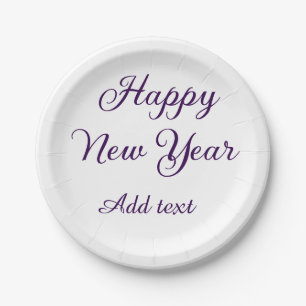 Happy new year purple calligraphy simple minimal paper plate