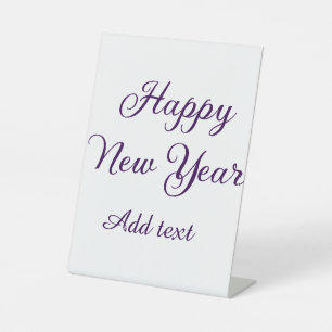 Happy new year purple calligraphy simple minimal pedestal sign