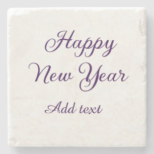 Happy new year purple calligraphy simple minimal stone coaster