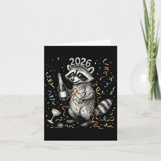 Happy New Year Raccoon With Champagne Funny New Ye Card (Front)