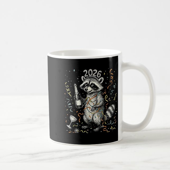 Happy New Year Raccoon With Champagne Funny New Ye Coffee Mug (Right)