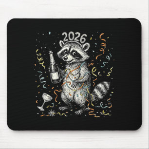 Happy New Year Raccoon With Champagne Funny New Ye Mouse Mat