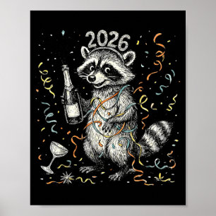 Happy New Year Raccoon With Champagne Funny New Ye Poster