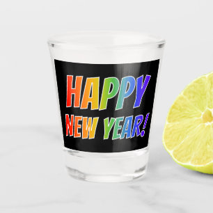 "HAPPY NEW YEAR!" Rainbow Text, Black Background S Shot Glass
