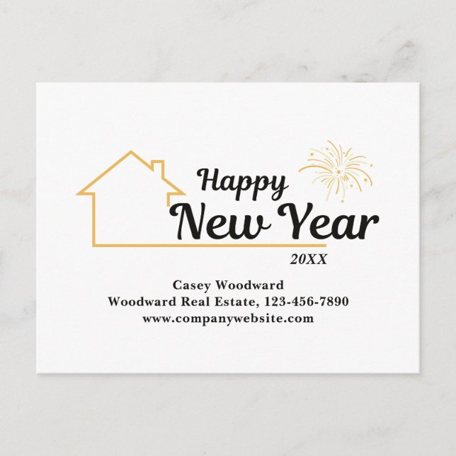 Happy New Year | Real Estate Mailers Minimalist  Holiday Postcard (Front)