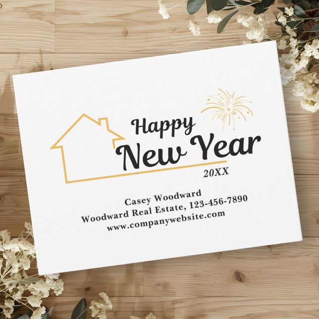 Happy New Year | Real Estate Mailers Minimalist  Holiday Postcard (Creator Uploaded)