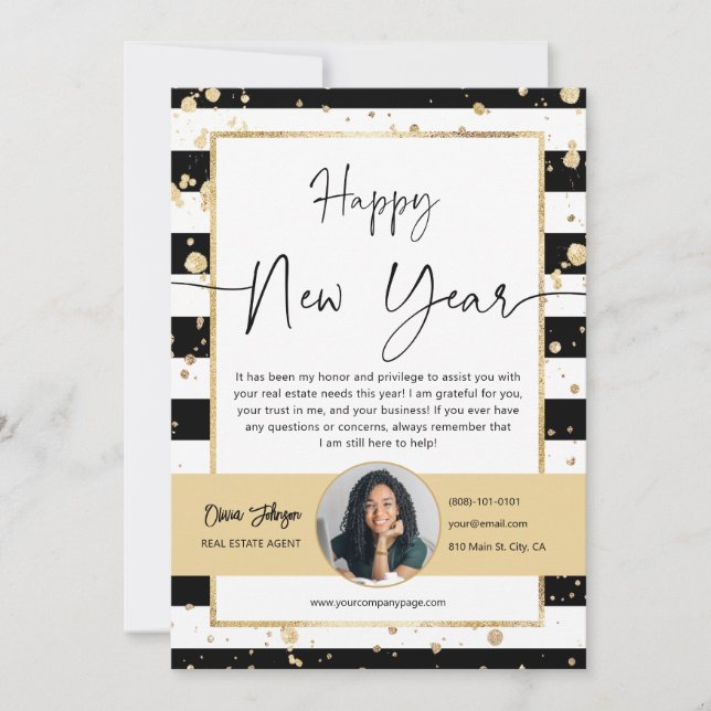 Happy New Year Real Estate Photo Thank you Card (Front)