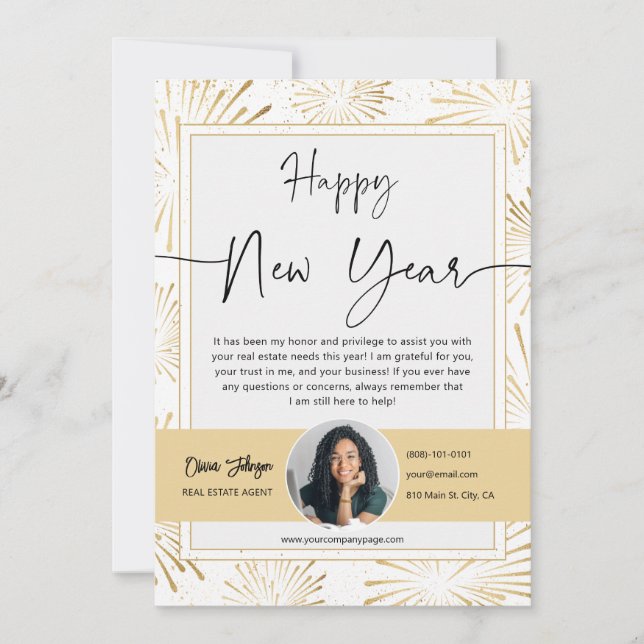 Happy New Year Real Estate Photo Thank you Card (Front)