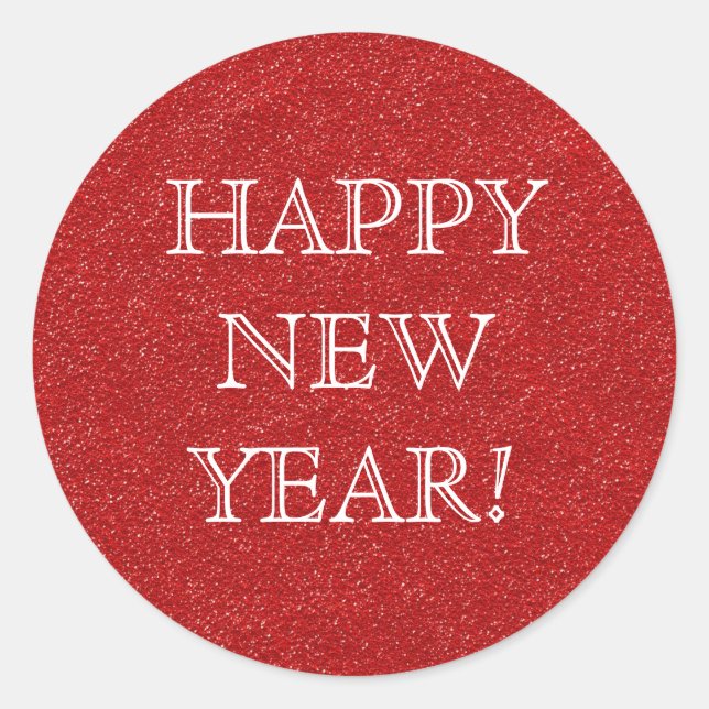 Happy New Year! Red Glitter Glamour Party Classic Round Sticker (Front)