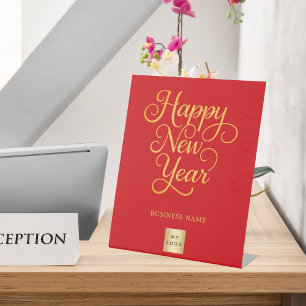 Happy New Year red gold business logo Pedestal Sign