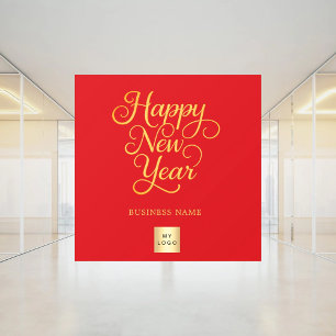 Happy New Year red gold business logo Window Cling