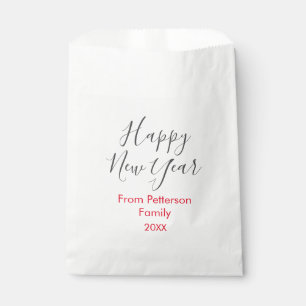 Happy new year red gra add family name year simple favour bags