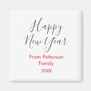Happy new year red gra add family name year simple magnet