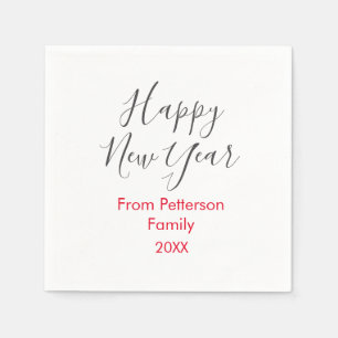 Happy new year red gra add family name year simple napkin