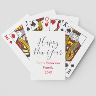 Happy new year red gra add family name year simple playing cards