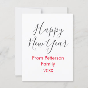 Happy new year red gra add family name year simple postcard
