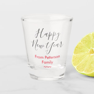 Happy new year red gra add family name year simple shot glass