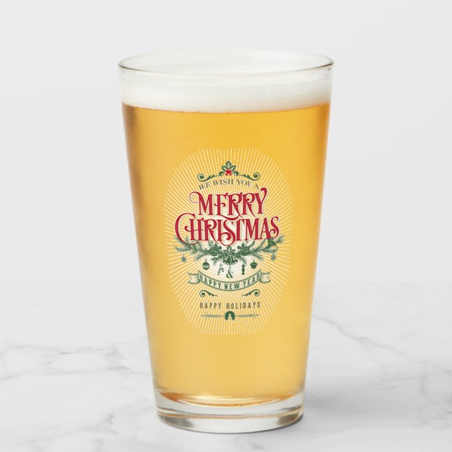Happy New Year Red Merry Christmas Glass Tumbler (Front Filled)
