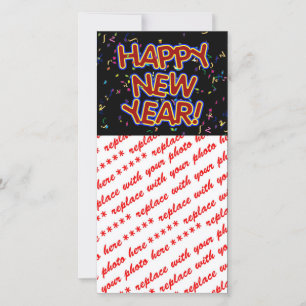 Happy New Year - Red Text With Confetti Holiday Card