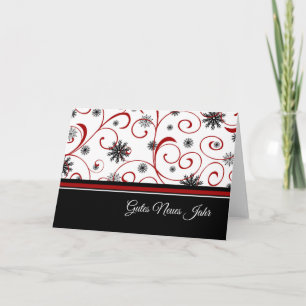 Happy New Year Red White Black Snowflakes German Holiday Card