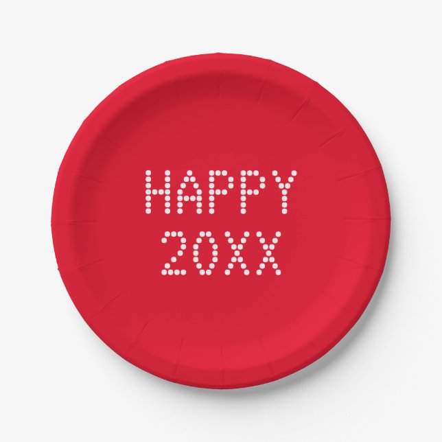 Happy New Year red white custom number modern Paper Plate (Front)