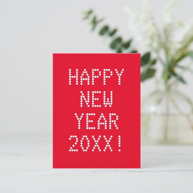 Happy New Year red white custom text modern Postcard (Standing Front)