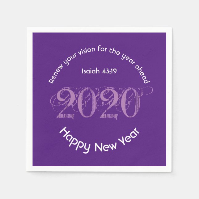 Happy New Year RENEW VISION 2020 PURPLE Paper Napkin (Front)
