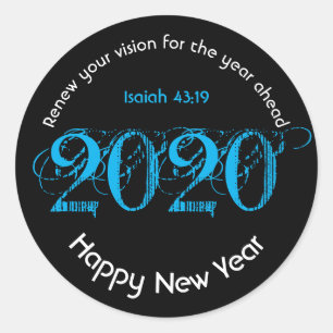 Happy New Year RENEW VISION 2020 Stylish Black Classic Round Sticker