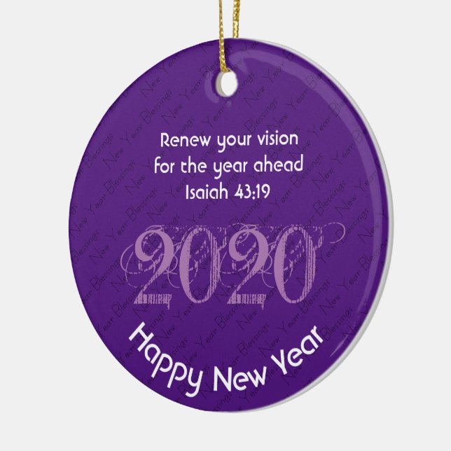 Happy New Year RENEW VISION 2020 Stylish PURPLE Ceramic Tree Decoration (Left)