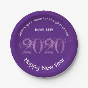 Happy New Year RENEW VISION 2020 Stylish PURPLE Paper Plate