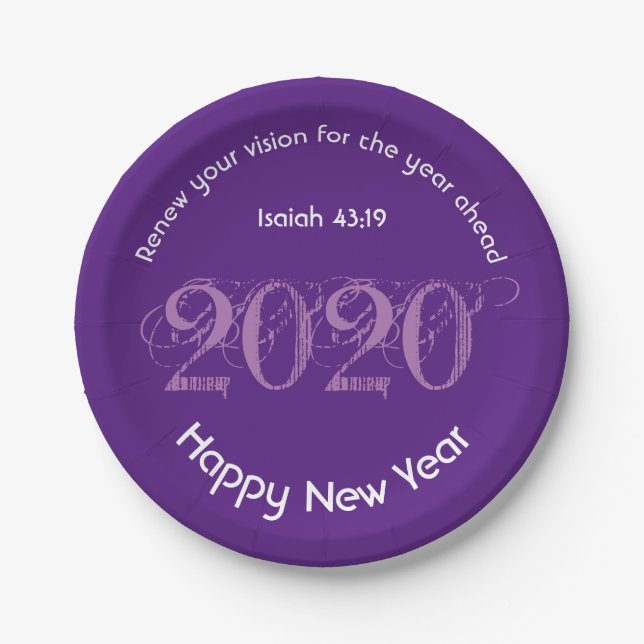 Happy New Year RENEW VISION 2020 Stylish PURPLE Paper Plate (Front)