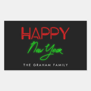 Happy New Year Retro 80s Neon lights Rectangular Sticker