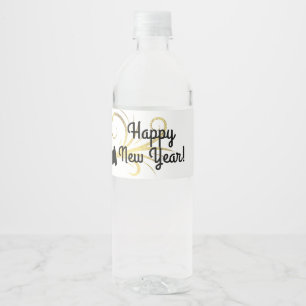 Happy New Year, Retro Sparkling Wine Bottle Water Bottle Label