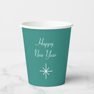 Happy New Year Retro Teal Green Paper Cups