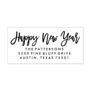 Happy New Year   Return Address Rubber Stamp