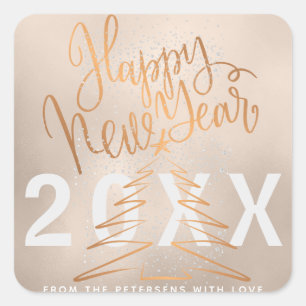 Happy New Year Rose Gold Metallic Copper Square Sticker