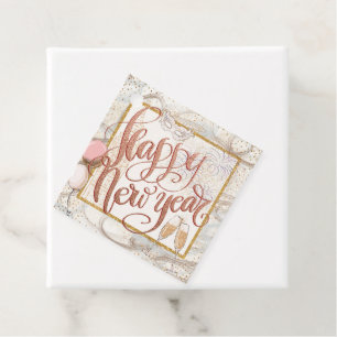 Happy New Year Rose Gold Script Champagne Favour Tags