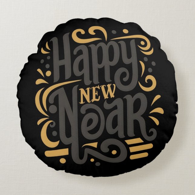 Happy new year round cushion (Front)