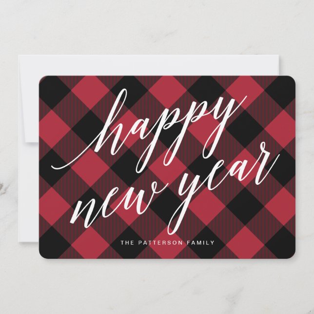 Happy New Year Rustic Buffalo Plaid Greeting Holiday Card (Front)