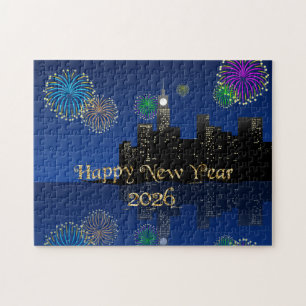 Happy New Year’s Eve Midnight Fireworks City Light Jigsaw Puzzle