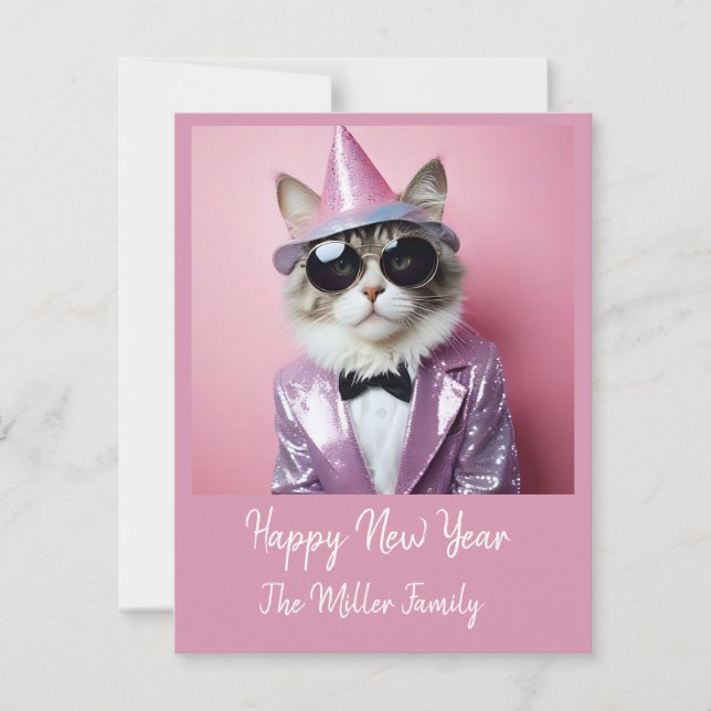 Happy New Year’s party - Cat in Disguise  Holiday Card (Front)