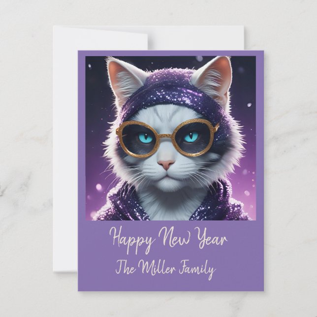 Happy New Year’s party - Cat in Disguise  Holiday Card (Front)