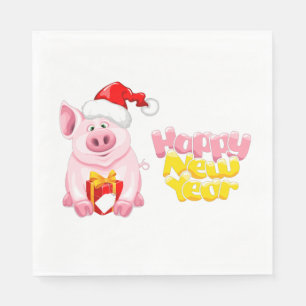 happy new year santa claus christmas pig napkin