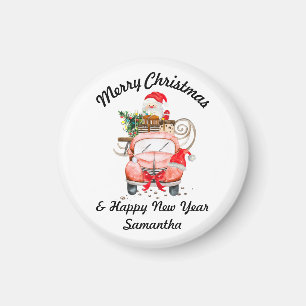 Happy new year Santa driving truck Magnet