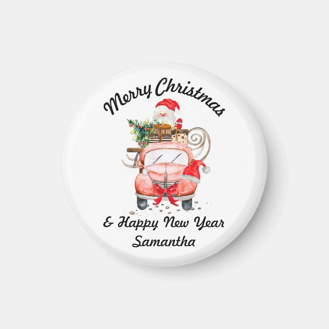 Happy new year Santa driving truck Magnet (Front)