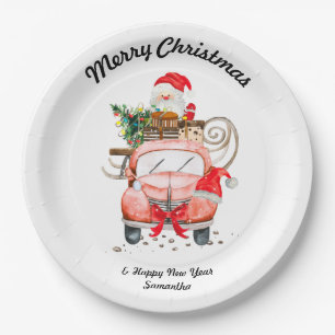 Happy new year Santa truck merry Christmas Paper Plate